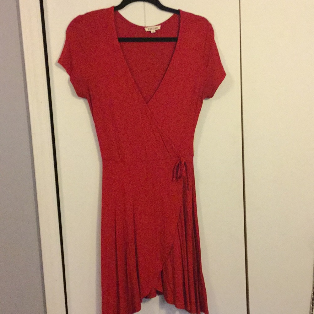 Red wrap style dress